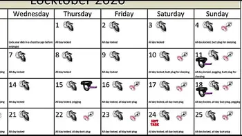 Locktober 2020 - The tasks that each proper chastity slave should perform that month of the year. You have to follow all the tasks consistently. You must not skip any task. Any task you miss for whatever reason, means your dick stays locked an extra day.