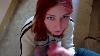 Stairwell Fuck With Parents Home - Redhead Swallows Cum - POV Teen