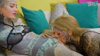 Tattooed Alt Girls Trinity Eclectic & Anuskatzz Lesbian Anal Fuck with Dildo and Spit Tongue