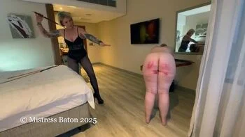 MistressBaton Hotel Caning Spanking HD - Blonde Dom Punishes Submissive PAWG