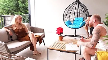 Step Bros Threesome Rent - Blonde MILF Bella Mur Rough Cowgirl & Sloppy Blowjob Outdoor Fuck