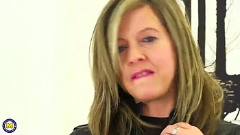 50 Year Old Blonde MILF Louise Pearce Solo Fingering and Striptease in HD