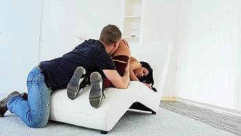 Brunette teen Apolina gets her trimmed pussy railed