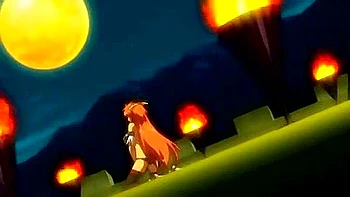 By the demon, Chin hugs the princess from the battle maiden and thrusts into her and cums inside her.