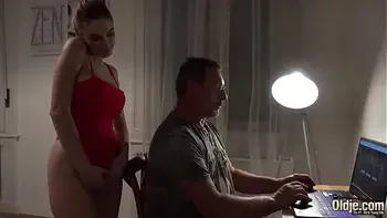 Bald old man puts his cock inside teen pussy and fucks her