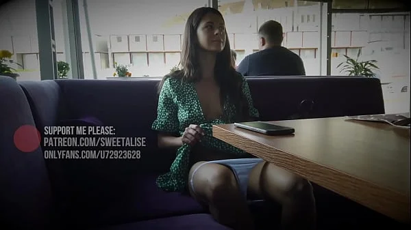 Flashing at public - upskirt at cafe no panties
