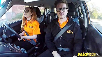 Fake Driving Instructor Bangs His Cute Ginger Teen 18+ Student 18+ In The Car And Gives Her A Creampie