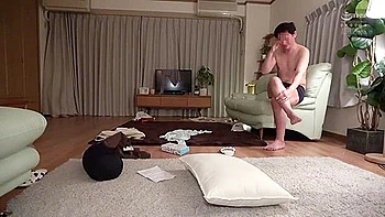 She gives a blowjob while her head is held down and her penis is thrust deep into her throat.