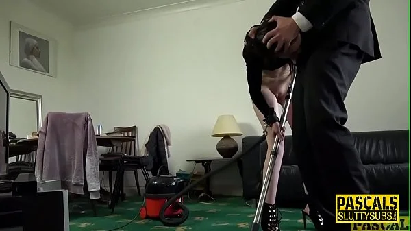 Submissive teen gags throating cock