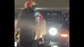 Pink hair whore gets pounded on jeep