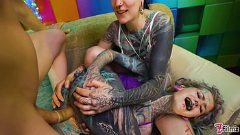 Inked-up Girls Ass Fuck Double Anal With A Big Cock