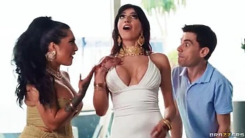 Yasmina Khan & Aaliyah Yasin Threesome Blowjob with Big Tits Brunettes Together