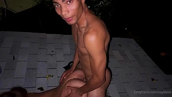 Hot bbc threesome on the roof: Teen, Blowjob  Amateur Porn