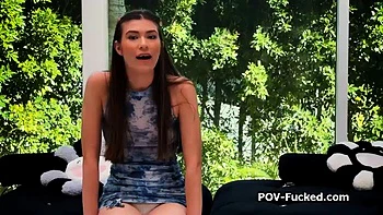 Slender brunette fucks on casting like a dirty whore