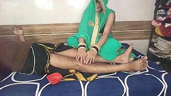 Father-in-law calls daughter-in-law to room for oil massage then fucks her tight Indian pussy hard