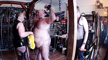 BBW British Domina Satana & Lanista Bear Punish Slaves - BDSM Dungeon Spanking & Femdom Training Part 4