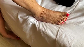 Mature British Mrs MF Layered Up in Blue Stockings - Big Natural Tits & Feet Amateur Homemade