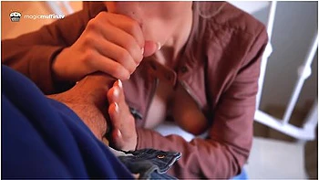 Secret Blowjob In The Staircase With Cumshot On My Big Tits