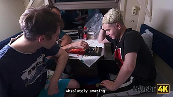 HUNT4K. Having fun in a train with a redhead who likes striptease and sucking strangers’ dicks