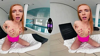 Redhead beauty Holly Molly enjoys solo sex by the pool