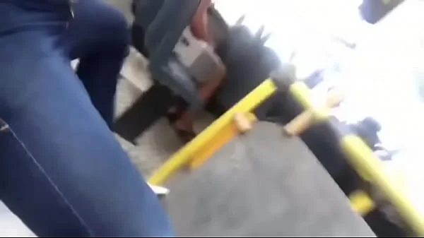 Muscle guy with big dick on bus