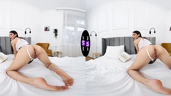 A hot solo girl plays with her pussy in a 180-degree view