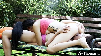 Watch gorgeous lesbians enjoy a hot sticky 69 in the backyard ft. Alyssia Bounty: Porn