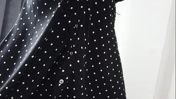 Sexy girl in a dress showed perfect natural tits and masturbates wet pussy