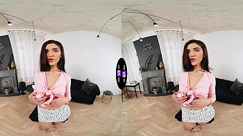 Skinny teen plays with pussy in vr, moaning loud