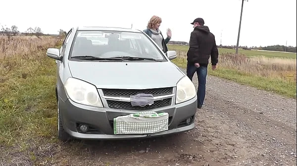 Public sex. Random passerby helped to repair car Milf Frina and fucked her doggy style on auto hood. Whore. Slut. Outdoor. Outside. In public. Casual sex sexy Milf