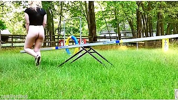 Cum-covered 19 Year-old Teen 18+ Bondage Slave Lexi Grey Crawls To The Seesaw For A Hard Caning