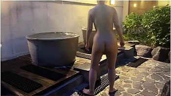 A Japanese Couple Enjoys A Hot Spring, Then They Do Stocking Costume And Have Sex