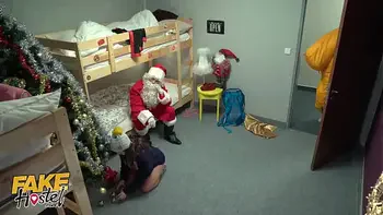 Fake Hostel - Big tits thicc brunette gets her big ass stuck in a camping blanket before ending up in Xmas threesome with another sexy thick curvy babe with wet pussy craving a big cock