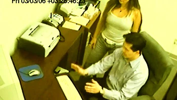 Office whore jacks off boss