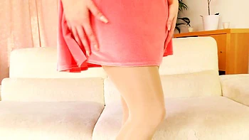 Sexy brunette babe with big cock jerking in solo