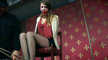 Amazing blonde enjoys fetish BDSM games with a dildo