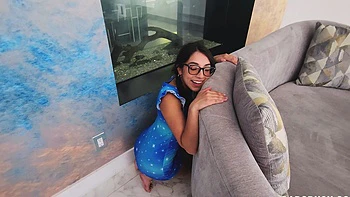 Small titted brunette teen fingering on the bed