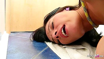 Sweet Petite Stepsister Seduce To First Time Anal Sex By Stepbrother With Bondage In Bathroom