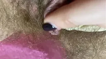 Extreme Closeup Big clit Rubbing orgasm wet hairy pussy