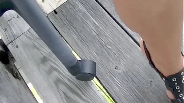 Exhibitionist Wife #75 Pt1 - MILF Heather Silk Upskirt Flashing Shaved Pussy To Voyeur In Public Bus Stop!  He Gives Her A Foot Massage!