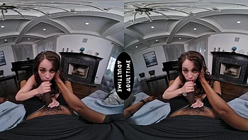Virtual reality interracial sex with Isiah Maxwell and Maddy May, featuring a massive black cock.