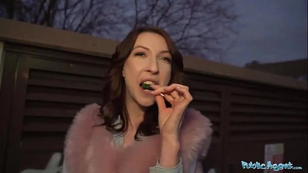 Public Agent Chanel Kiss lollipop sucker is taken from behind after giving a worldclass blowjob