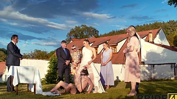 A hot bride is getting fucked outdoors by her lover