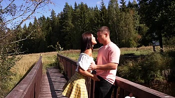 Gf deepthroats my cock wearing miniskirt on bridge