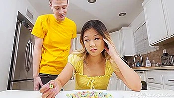 Slim Asian Teen Lulu Chu Deepthroats & Licks Balls