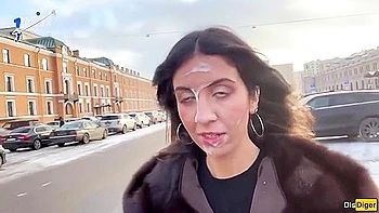 Public Cumwalk With Stranger For Money. Huge Jism On Face, Slut