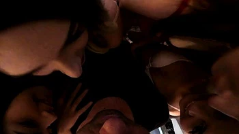 Blonde and Brunette Hardcore Group Blowjob Session