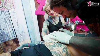 Tattooed Couple's Big Dick Anal & Double BJ Foursome