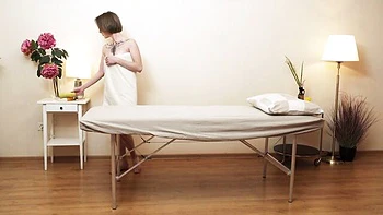 Russian brunette's tight lesbian massage orgasm