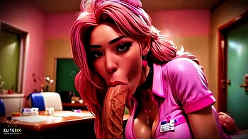 Pink-Haired Bimbo Nurse Fucks Patient Hard with Wild Blowjob